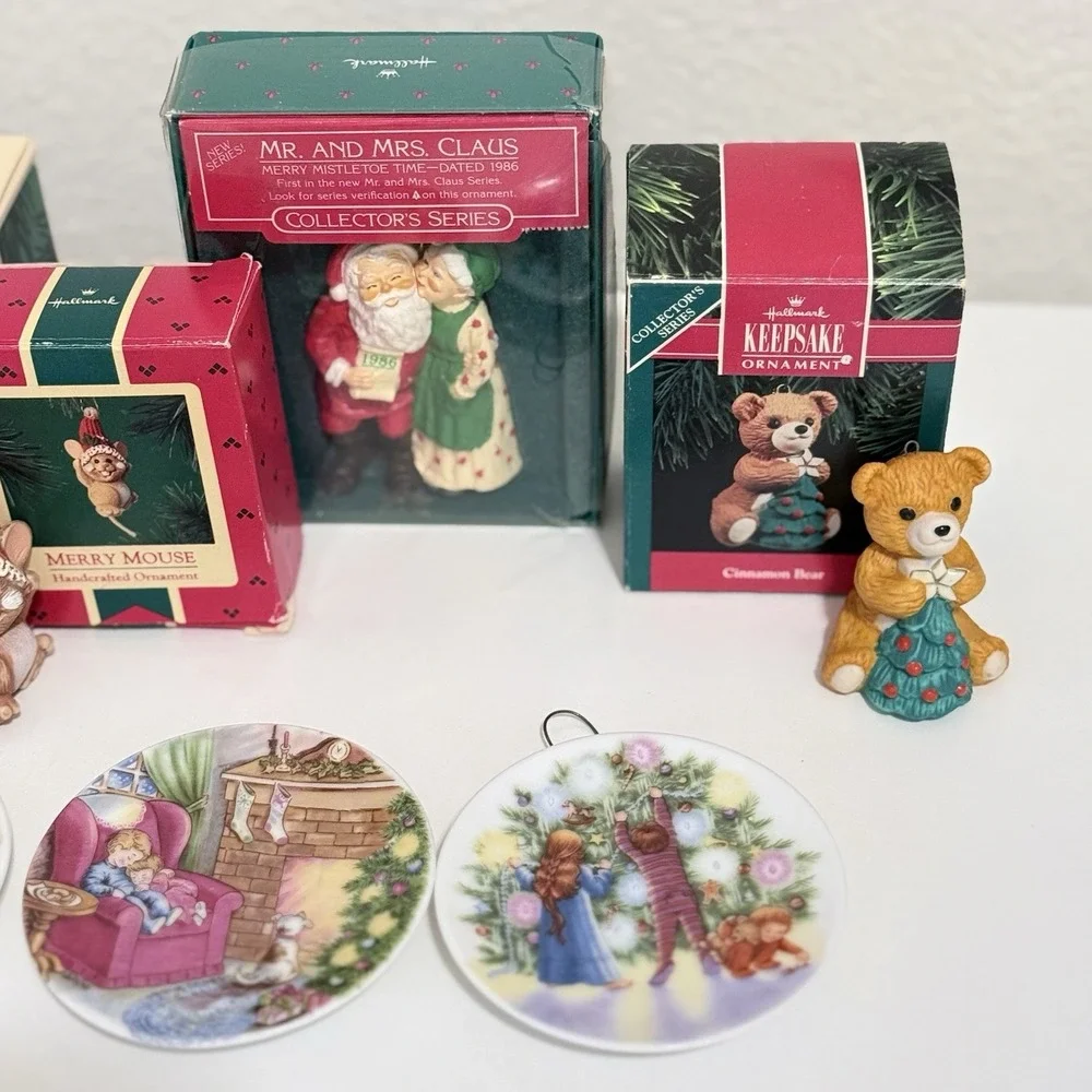 Vtg Hallmark Ornaments Lot Drummer Mouse Merry Bear Cookies Waiting Light Santa